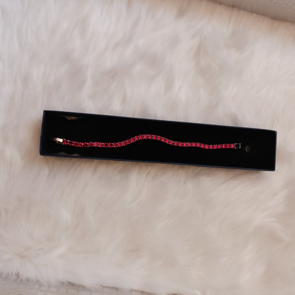 Red Rhinestone STERLING Silver Bracelet - Picture 6 of 8
